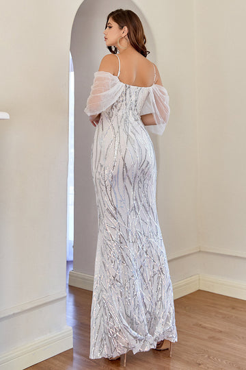 Sirena Blanco Lentejuelas Vestido de Fiesta